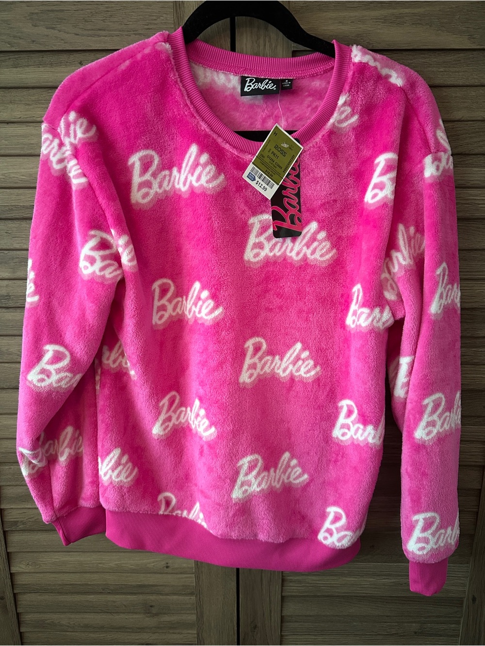 Barbie Cozy Plush Crewneck Sweater - Hot Pink with White Logo